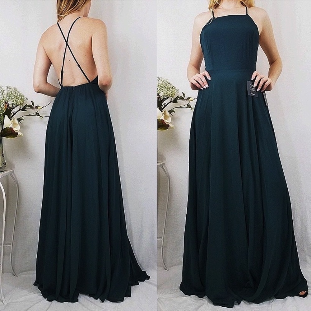 LuLus Dark Green Mythical Kind of Love Maxi Dress